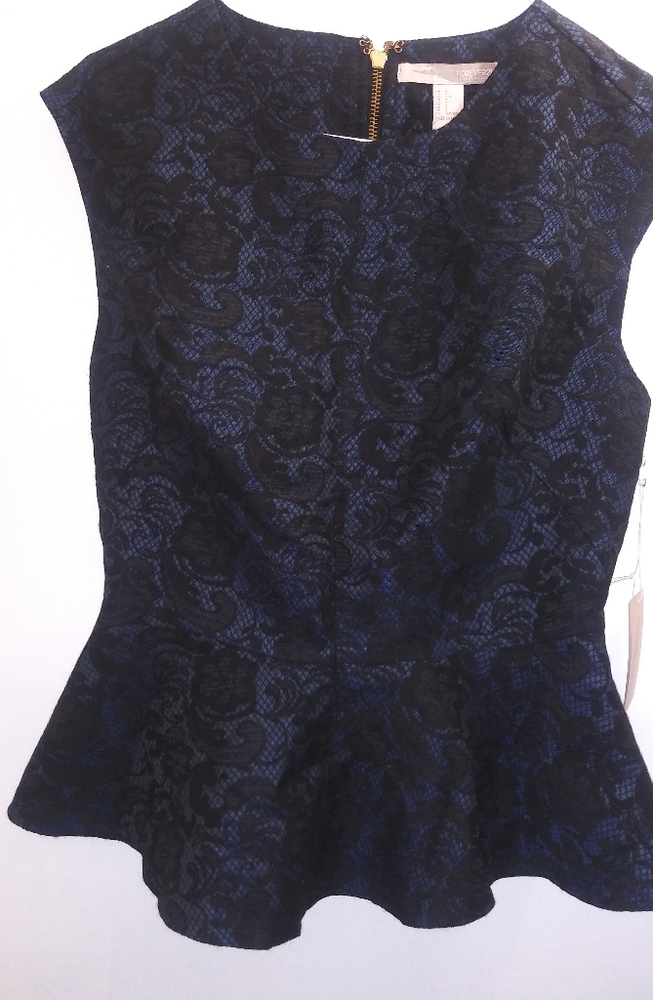 Navy Blue & Black Lace Peplum Blouse